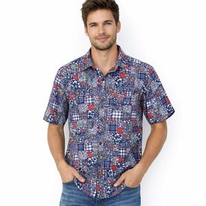 7 Downie St. Colourful Short Sleeve Clarkson Button Down Shirt SZ 8/3XL